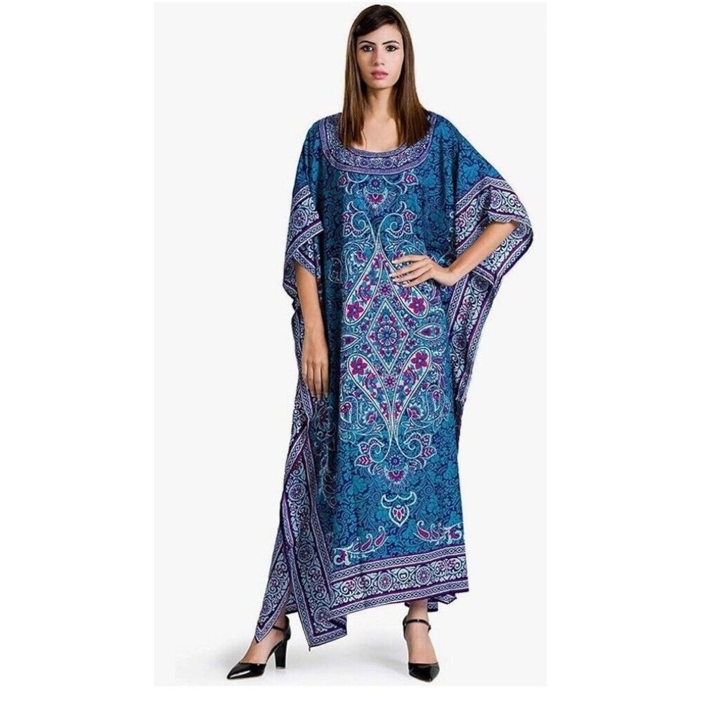 Gypsie Blu Mumu Dress Women One Size Kimono Long Maxi Kaftan Beach Coverup‎ New